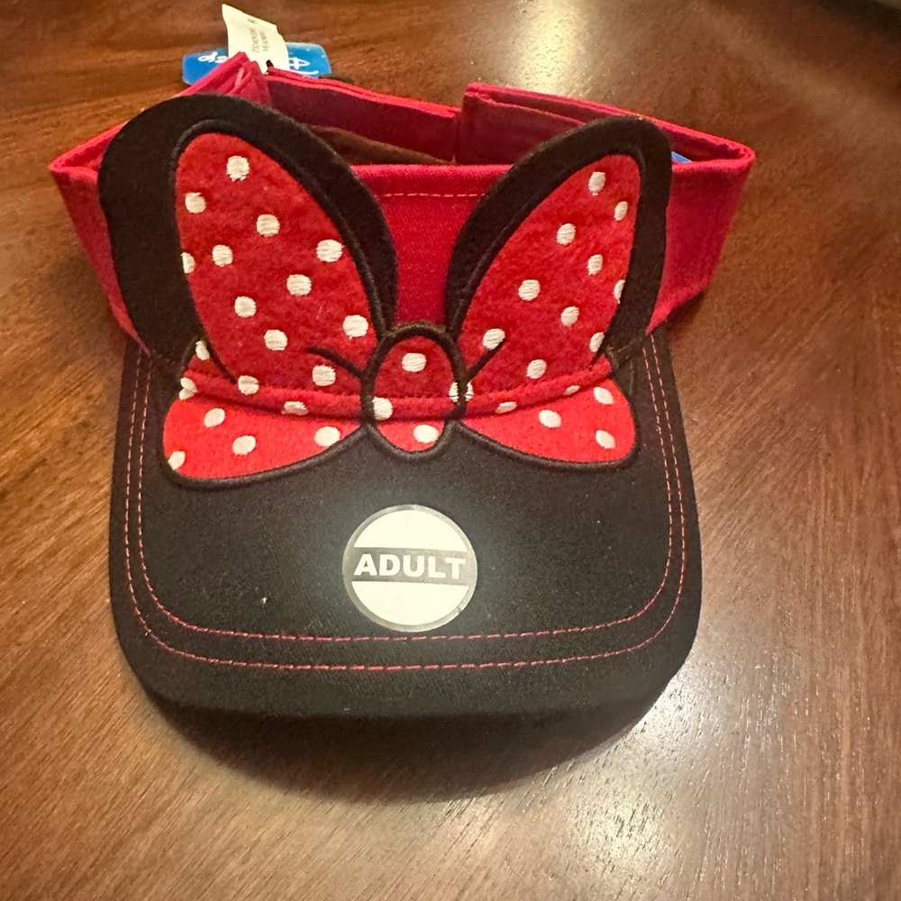 Disney Minnie Mouse Sun Visor Hat Adjustable Felt Ears Polka Dots One Size